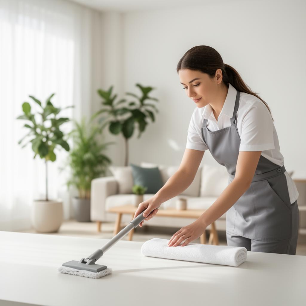 A professional cleaning a modern home